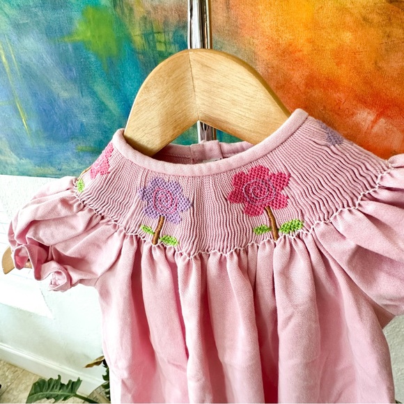 Silly Goose Vintage Pink Floral Hand Smocked Dress - Picture 5 of 5